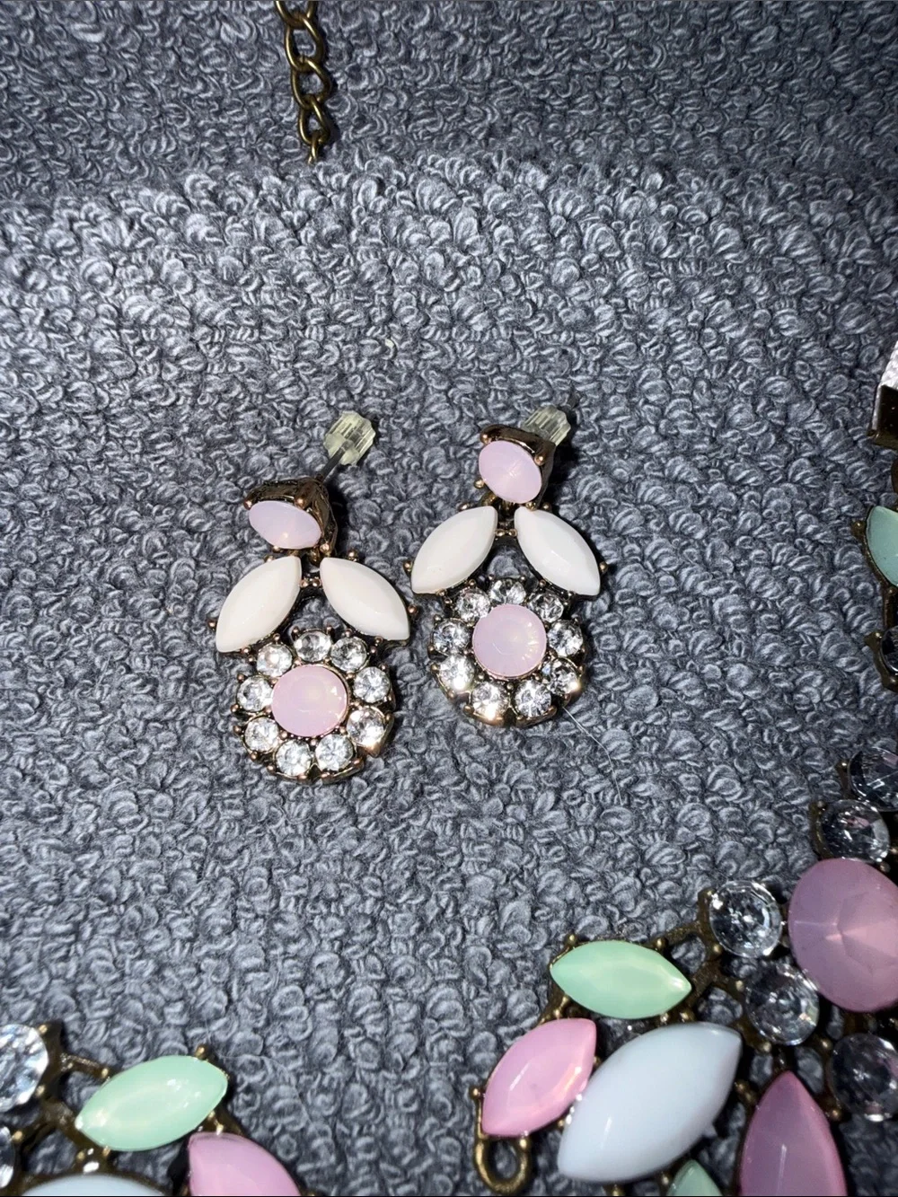 Pastel Statement Necklace & Earring Set - Pink, Mint & White